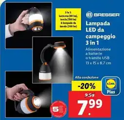 Lidl BRESSER Lampada LED da campeggio 3 in 1 offerta