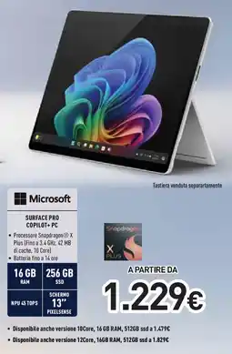 Unieuro Microsoft SURFACE PRO COPILOT+ PC offerta