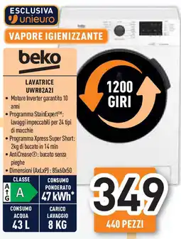 Unieuro beko LAVATRICE UWR82A21 offerta