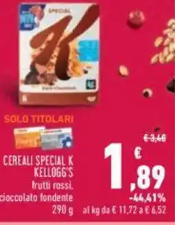 Conad CEREALI SPECIAL K KELLOGG'S frutti rossi. cioccolato fondente 290 g offerta
