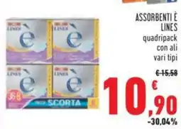 Conad ASSORBENTI E LINES quadripack con ali vari tipi offerta