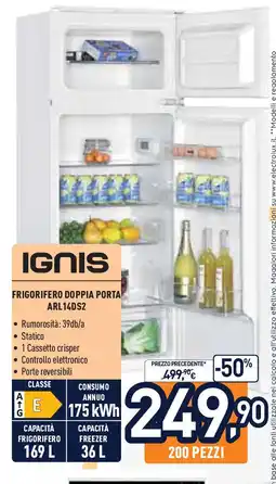 Unieuro IGNIS FRIGORIFERO DOPPIA PORTA ARL14DS2 offerta