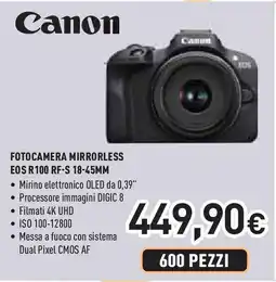 Unieuro Canon FOTOCAMERA MIRRORLESS EOS R100 RF-S 18-45MM offerta