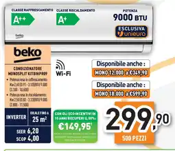 Unieuro beko CONDIZIONATORE MONOSPLIT KITBIHPRO9 offerta
