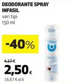 Coop DEODORANTE SPRAY INFASIL vari tipi 150 ml offerta