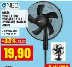 Risparmio Casa VENTILATORE VERSATILE 3 IN 1 PIANTANA TAVOLO MURO offerta