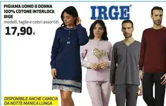 Coop Irge pigiama uomo o donna 100% cotone interlock offerta