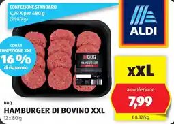 ALDI BBQ HAMBURGER DI BOVINO XXL 12 x 80 g offerta