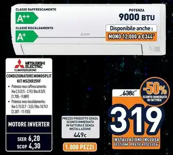 Unieuro Mitsubishi electric msz-hr25vf condizionatore fisso condizionatore unità interna bianco offerta