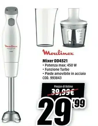 MediaWorld Dd4521 easychef, mixer ad immersione 2in1, con bicchiere da 800 ml e accessorio tritatutto da 500 ml, 2 impostazioni di veloc offerta