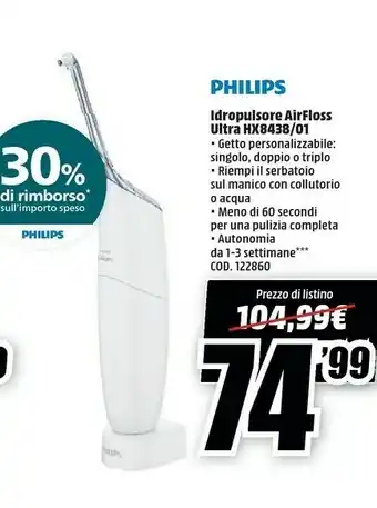 MediaWorld Idropulsore airffloss ultra hx8438/01 offerta