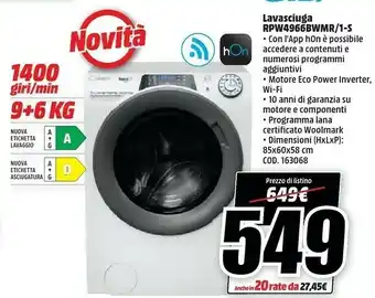 MediaWorld Rpw4966bwmr/1-s lavasciuga libera installazione caricamento frontale bianco d offerta