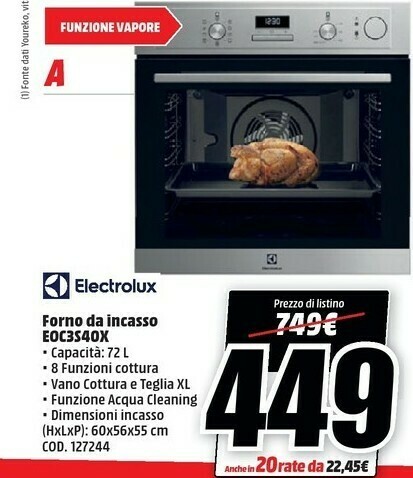 Eoc3s40x forno elettrico 72 l 2790 w acciaio inossidabile a offerta di  MediaWorld