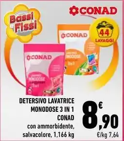 Conad City DETERSIVO LAVATRICE MONODOSE 3 IN 1 CONAD con ammorbidente, salvacolore, 1,166 kg offerta