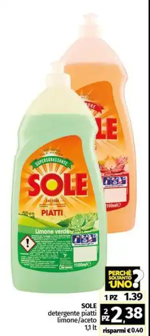 Pam SOLE detergente piatti limone/aceto offerta