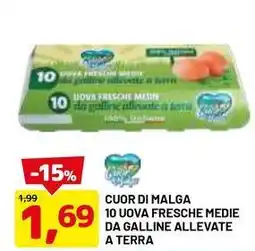 DPiù CUOR DI MALGA 10 UOVA FRESCHE MEDIE DA GALLINE ALLEVATE A TERRA offerta