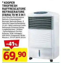 KOOPER TRIOFRESH RAFFRESCATORE REFRIGERATORE D'ARIA 70 W 3 IN 1