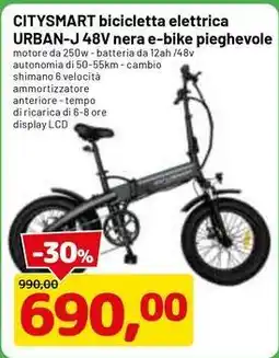 DPiù CITYSMART bicicletta elettrica URBAN-J 48V nera e-bike pieghevole offerta