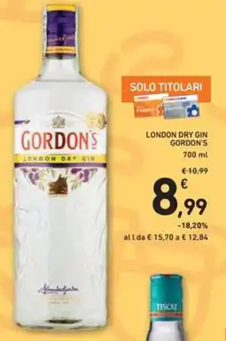 Spazio Conad LONDON DRY GIN GORDON'S 700 ml offerta