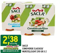 Gecop SACLÀ CONDIVERDE CLASSICO/ WURSTEL/LIGHT 290 GR X 2 offerta
