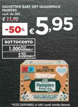 Bennet SALVIETTINE BABY DRY QUADRIPACK PAMPERS offerta