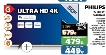 7000 series 50pus7406 127 cm (50") 4k ultra hd smart tv wi-fi nero