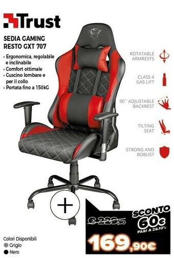 Expert Trust gxt-707 sedia da gaming per pc seduta in rete offerta
