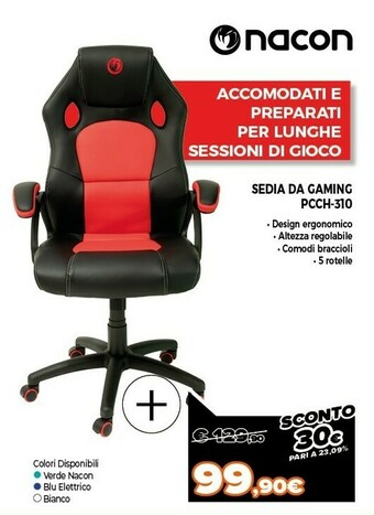 Expert Nacon pcch-310 sedia per gaming universale sedia imbottita tappezzata nero, rosso offerta