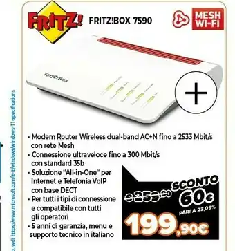 Expert Fritz! box 7590 router wireless gigabit ethernet dual-band (2.4 ghz/5 ghz) 3g 4g bianco offerta