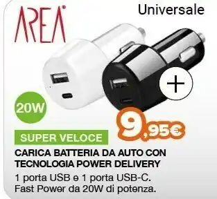 Area carica batteria da auto con tecnologia power delivery