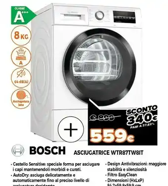 Expert Serie 6 wtr87tw8it asciugatrice libera installazione caricamento frontale bianco 8 kg a+++ offerta