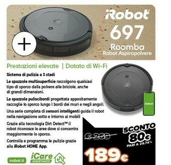 Expert Roomba 697 aspirapolvere robot senza sacchetto nero, grigio 0,6 l offerta