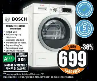 Unieuro Serie 8 wtw87568ii asciugatrice libera installazione caricamento frontale bianco 8 kg a+++ offerta
