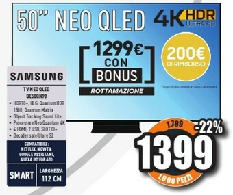 Unieuro Tv neo qled 4k 50” qe50qn90a smart tv wi-fi titan black 2021 offerta