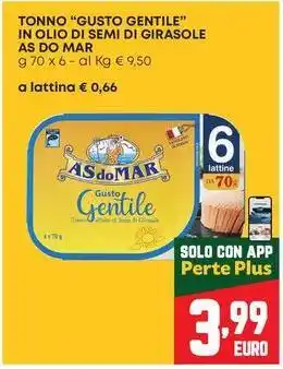 Pam TONNO "GUSTO GENTILE" IN OLIO DI SEMI DI GIRASOLE AS DO MAR offerta