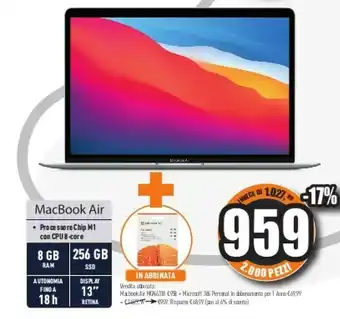 Unieuro Macbook air 13" (chip m1 con gpu 7-core, 256gb ssd, 8gb ram) - oro (2020) offerta