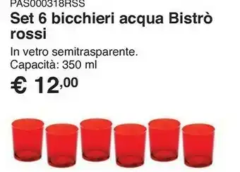 Kasanova Pasabahce set bicchieri acqua bistro rossi offerta