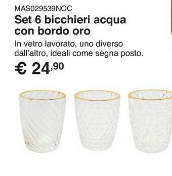 Set 6 bicchieri in vetro con bordo in oro