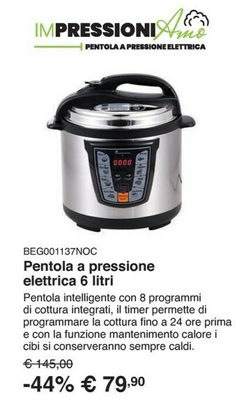 Kasanova Pentola a pressione elettrica masterpro by carlo cracco, 6 litri offerta