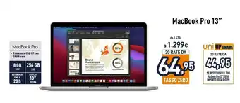 Unieuro Macbook pro 13" (chip m1 con gpu 8-core, 256gb ssd, 8gb ram) - argento (2020) offerta