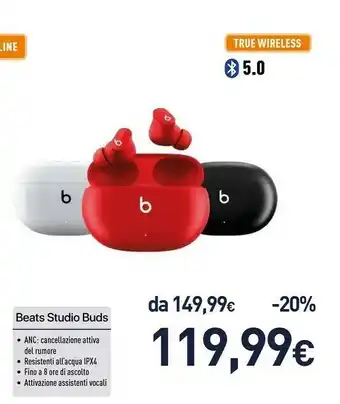 Unieuro By dr. dre studio buds true wireless bluetooth nero offerta