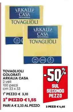 Pam TOVAGLIOLI COLORATI ARKALIA CASA 2 veli 100 pezzi cm 33 x 33 offerta