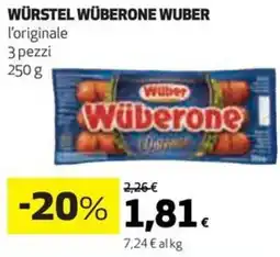 Coop WÜRSTEL WÜBERONE WUBER l'originale 3 pezzi 250 g offerta