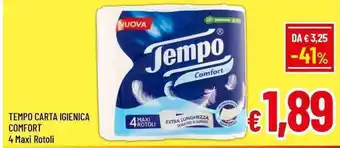 A&O TEMPO CARTA IGIENICA COMFORT 4 Maxi Rotoli offerta