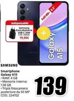 MediaWorld SAMSUNG Smartphone Galaxy A15 offerta