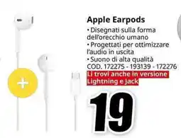 MediaWorld Apple Earpods offerta