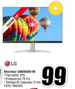 MediaWorld LG Monitor 24MK600-W offerta
