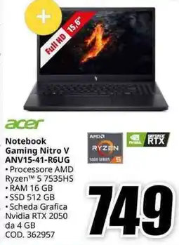 MediaWorld acer Notebook Gaming Nitro V ANV15-41-R6UG offerta