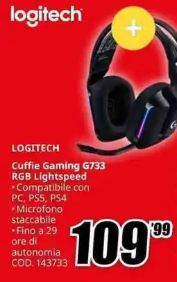 MediaWorld LOGITECH Cuffie Gaming G733 RGB Lightspeed offerta