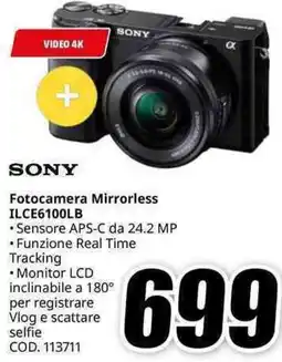 MediaWorld SONY Fotocamera Mirrorless ILCE6100LB offerta